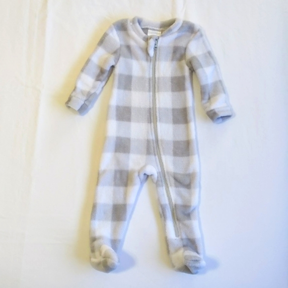 baby mode fluffy gingham fleece zipper footie sleeper pajamas 3-6 months baby - Picture 1 of 6